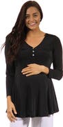 24seven Comfort Apparel Flared Long Sleeve Henley Maternity Top