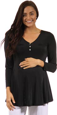 24seven Comfort Apparel Flared Long Sleeve Henley Maternity Top
