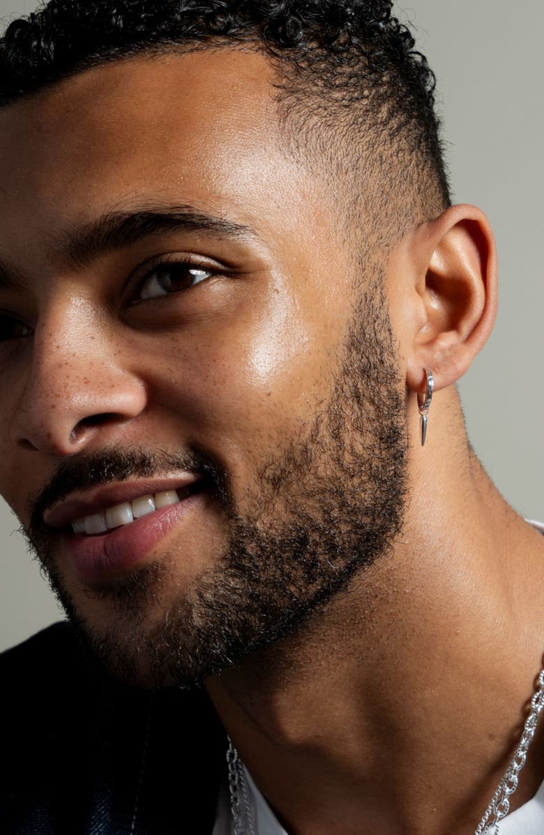 Dower & Hall Men's Single Hammered Raindrop Charm Story Hoop, Alternate, color, Sterling Silver