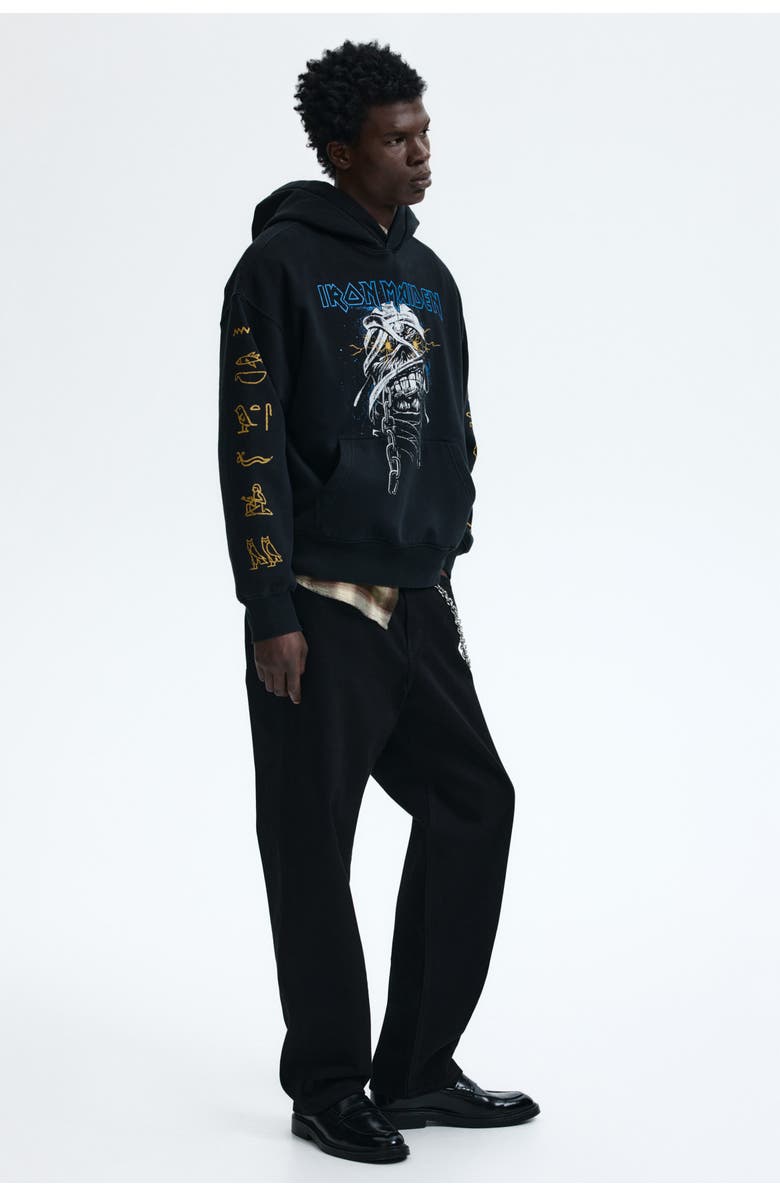 H&M Oversized Fit Printed Hoodie, Alternate, color, Black/Iron Maiden