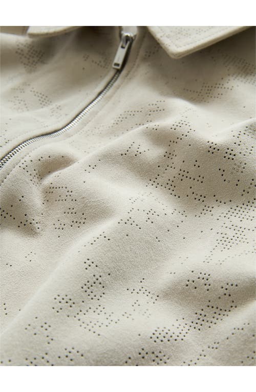 John Varvatos Wade Suede Perforated Short Sleeve Shirt In Chalk