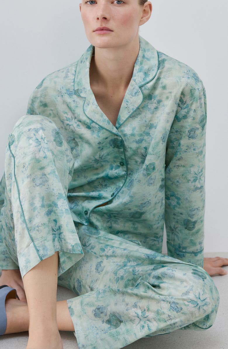 MANGO Relaxed Fit Cotton Pajama Top, Alternate, color, Mint Green