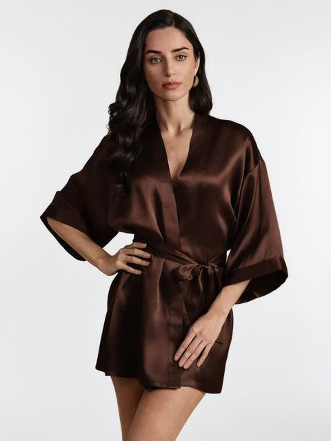 Glossy Pure Silk Short Robe