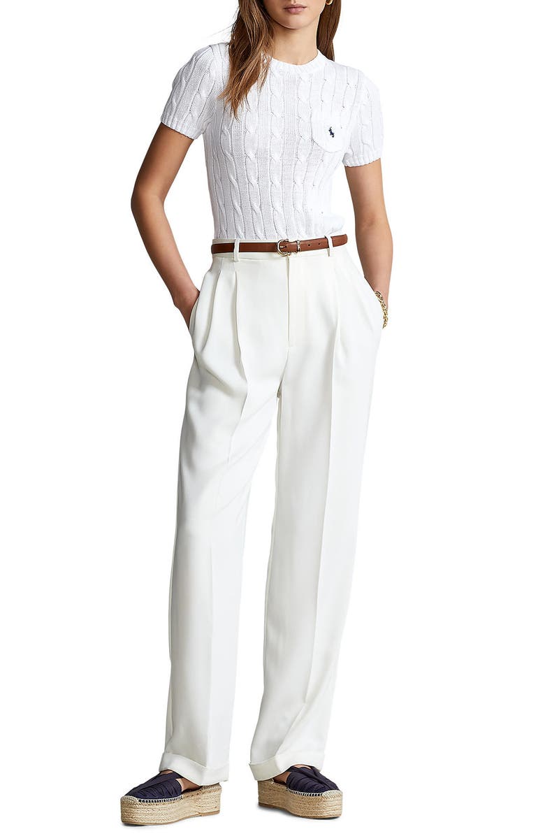 Polo Ralph Lauren Short Sleeve Cable Knit Cotton Sweater, Alternate, color, 