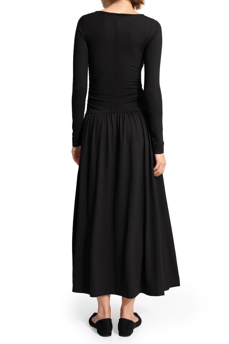 Lumi Ruched Drop Waist Midi Dress, Alternate, color, BLACK