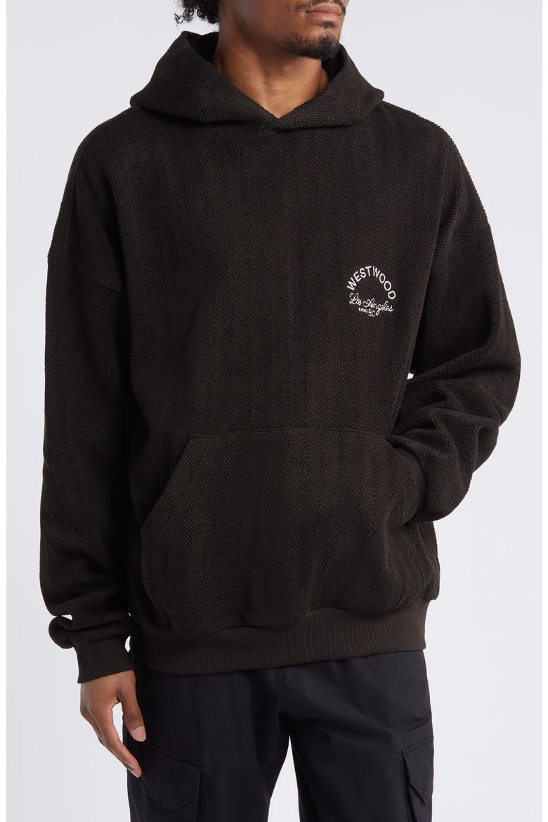 West Herringbone Graphic Cotton Hoodie, Main, color, BLACK