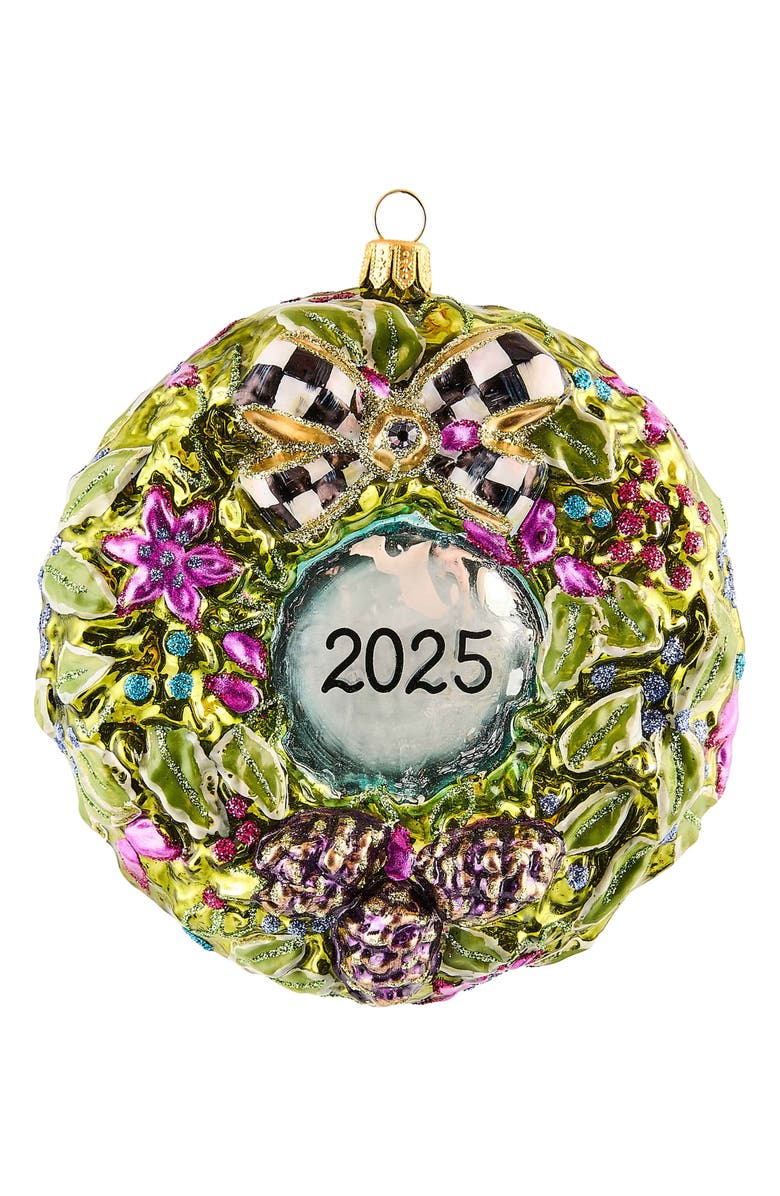 MACKENZIE CHILDS 2025 Floral Wreath Glass Ornament, Main, color, Green