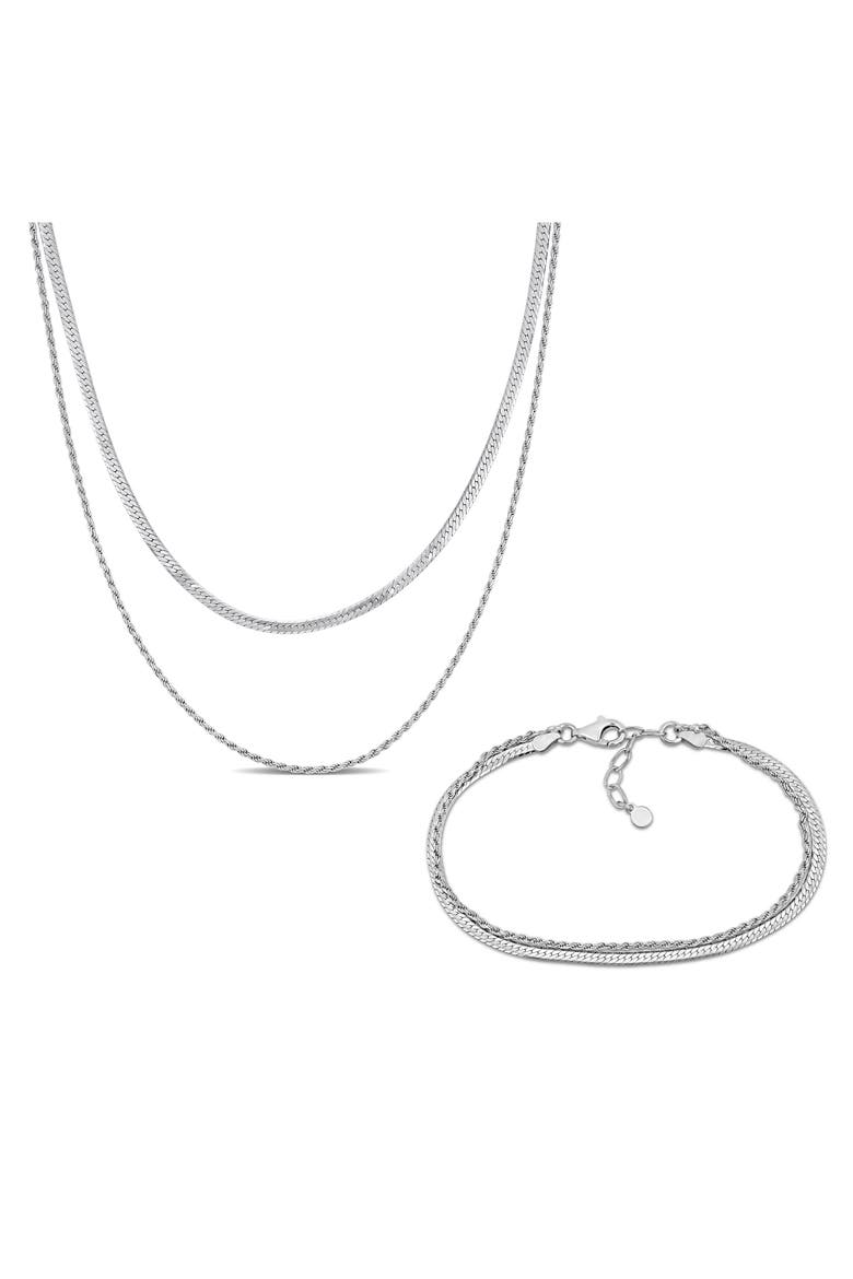 Double Strand Herringbone Necklace & Bracelet Set, Main, color, SILVER
