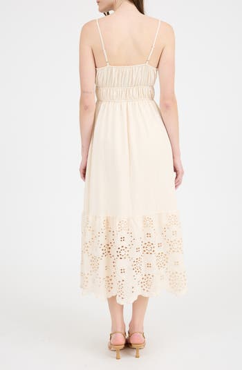 Embroidered Eyelet Empire Waist Midi Dress