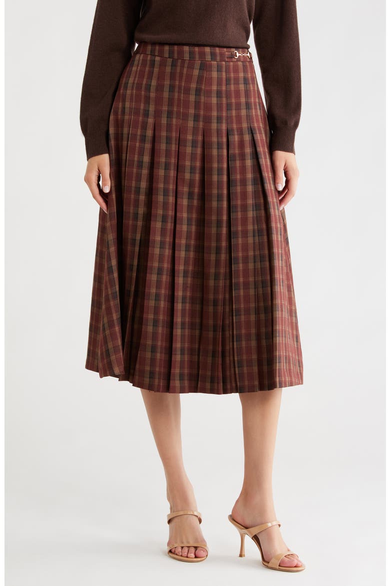 Vena Plaid Pleated Midi Skirt, Main, color, WINE PLAID