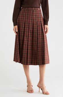 ASTR the Label Vena Plaid Pleated Midi Skirt