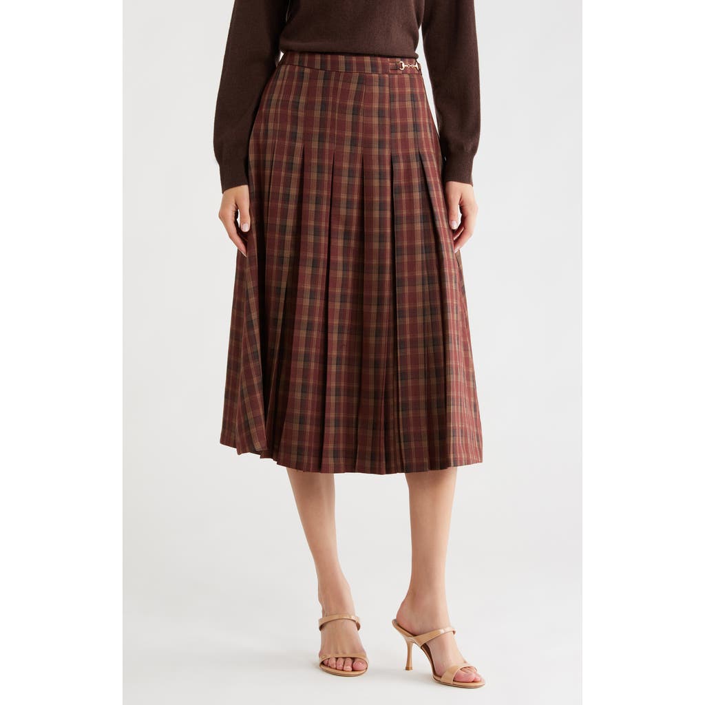 Astr The Label Vena Plaid Pleated Midi Skirt In Brown