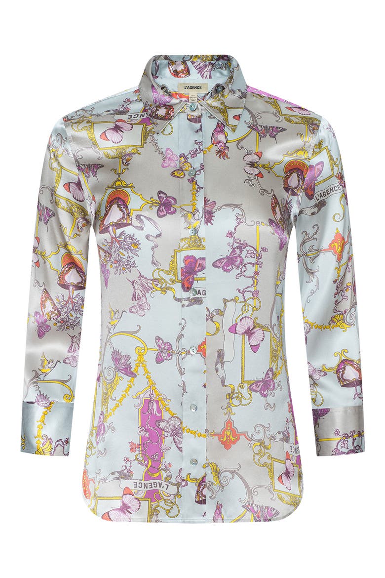 Dani Print Three-Quarter Sleeve Silk Button-Up Shirt, Alternate, color, MULTI BAROQUE TOILE