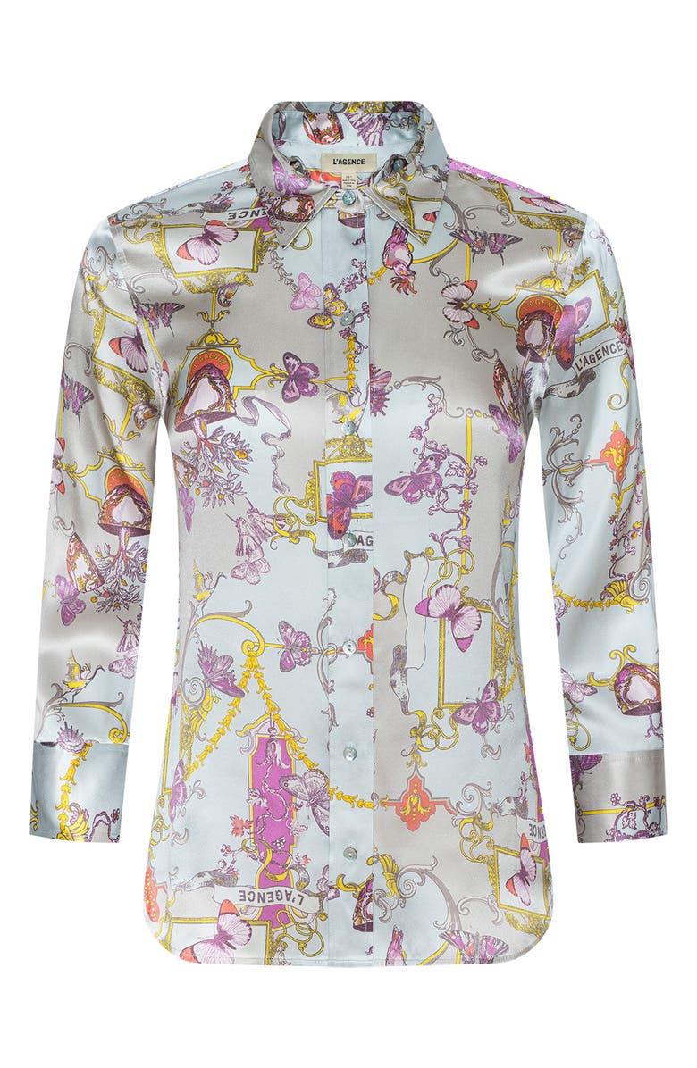 L'AGENCE Dani Print Three-Quarter Sleeve Silk Button-Up Shirt, Alternate, color, Multi Baroque Toile