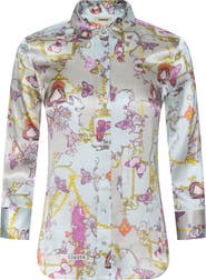 L'AGENCE Dani Print Three-Quarter Sleeve Silk Button-Up Shirt