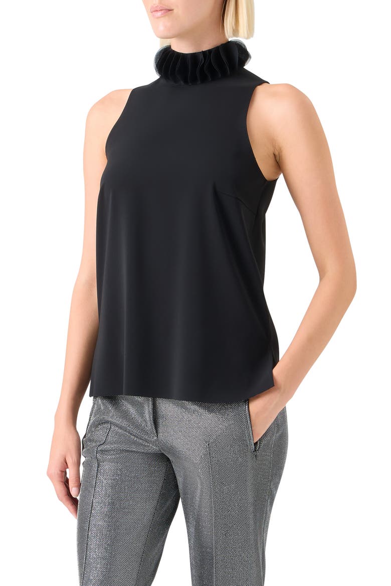 Ruffle Mock Neck Shell, Alternate, color, BLACK
