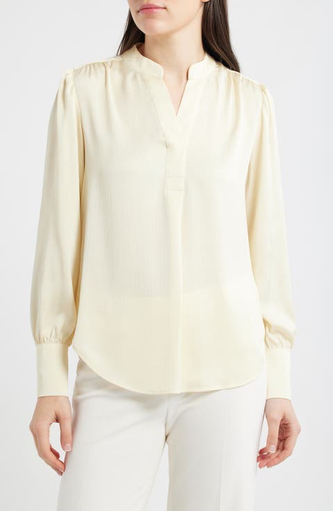 Pleated Satin Balloon Sleeve Top