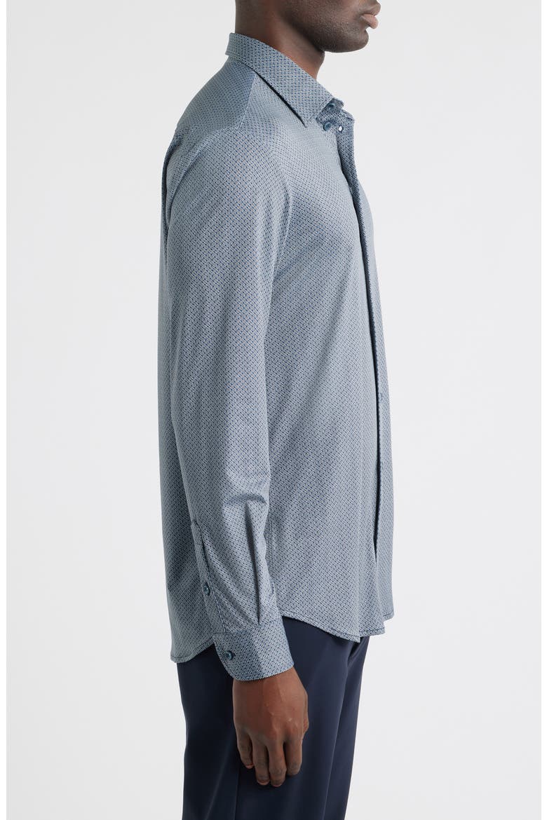 Microprint Stretch Button-Up Shirt, Alternate, color, TEAL