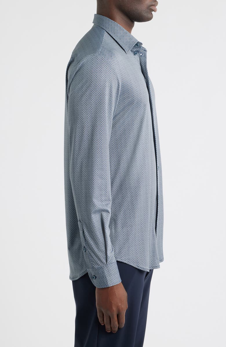 Emporio Armani Microprint Stretch Button-Up Shirt, Alternate, color, Teal