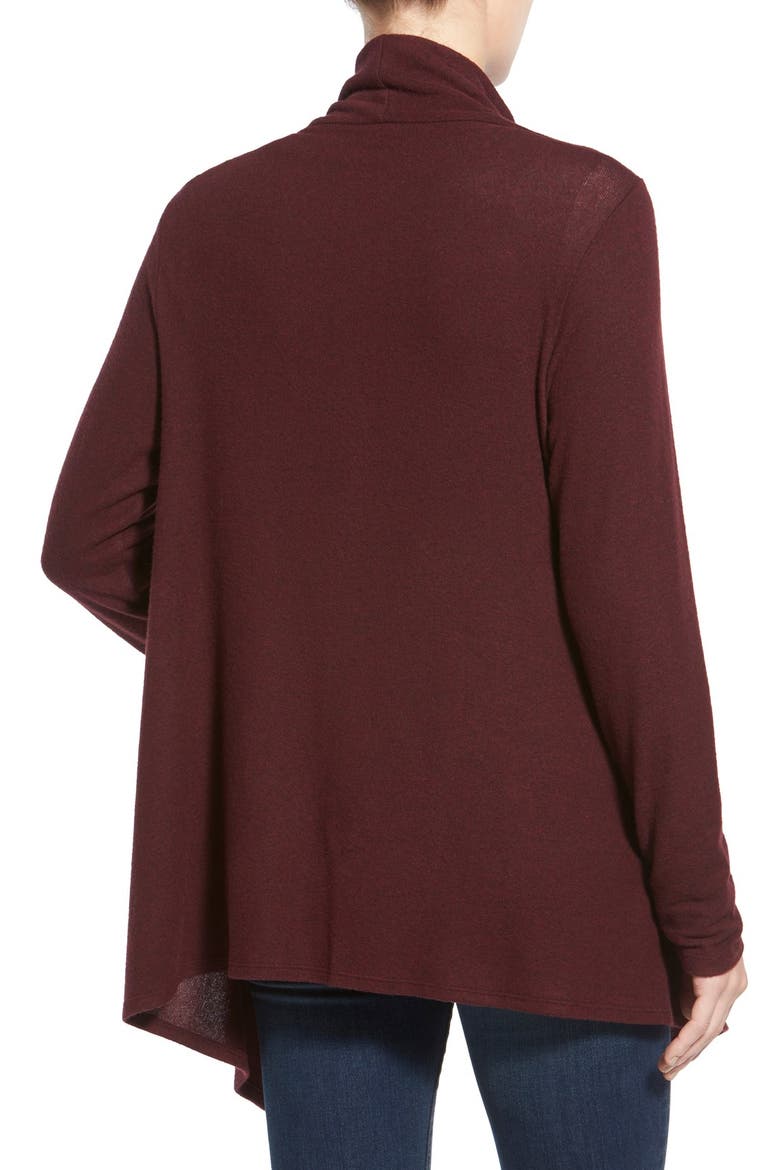 One-Button Fuzzy Fleece Wrap Cardigan, Alternate, color, BURGUNDY LONDON