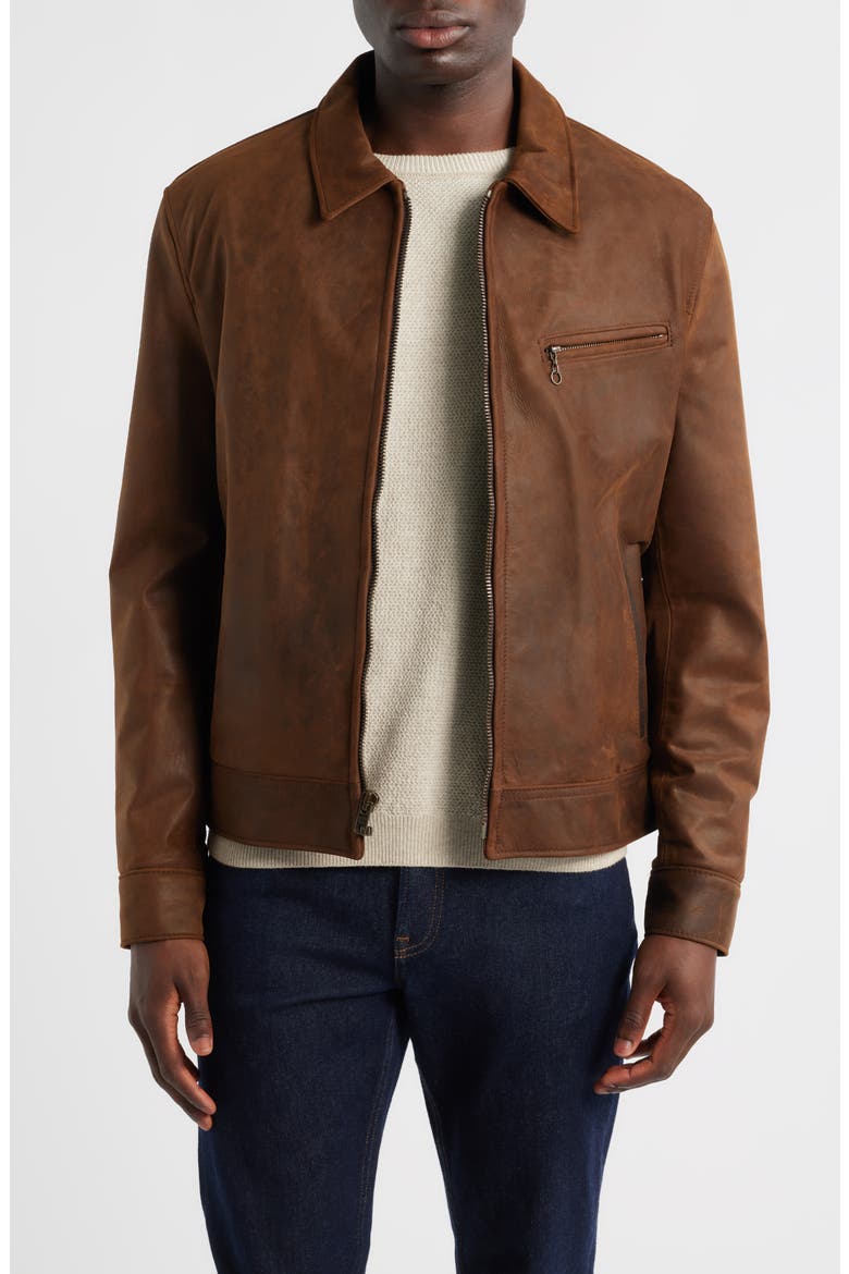 Leather Trucker Jacket, Main, color, BROWN
