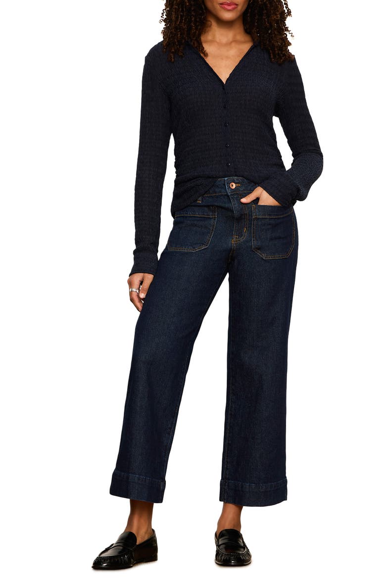 Juno Textured Button-Up Top, Alternate, color, NAVY BLAZE