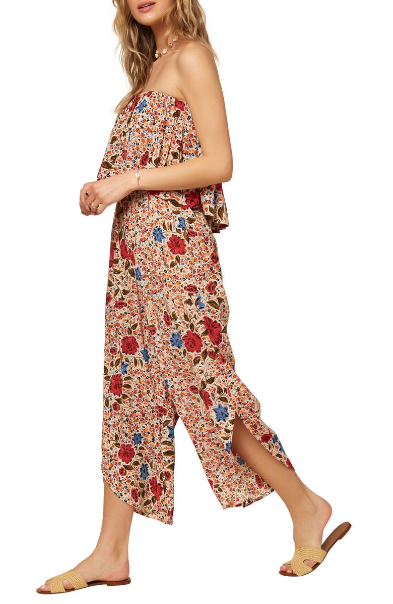 O'Neill Kyler Floral Print Strapless Crop Jumpsuit, Alternate, color, 