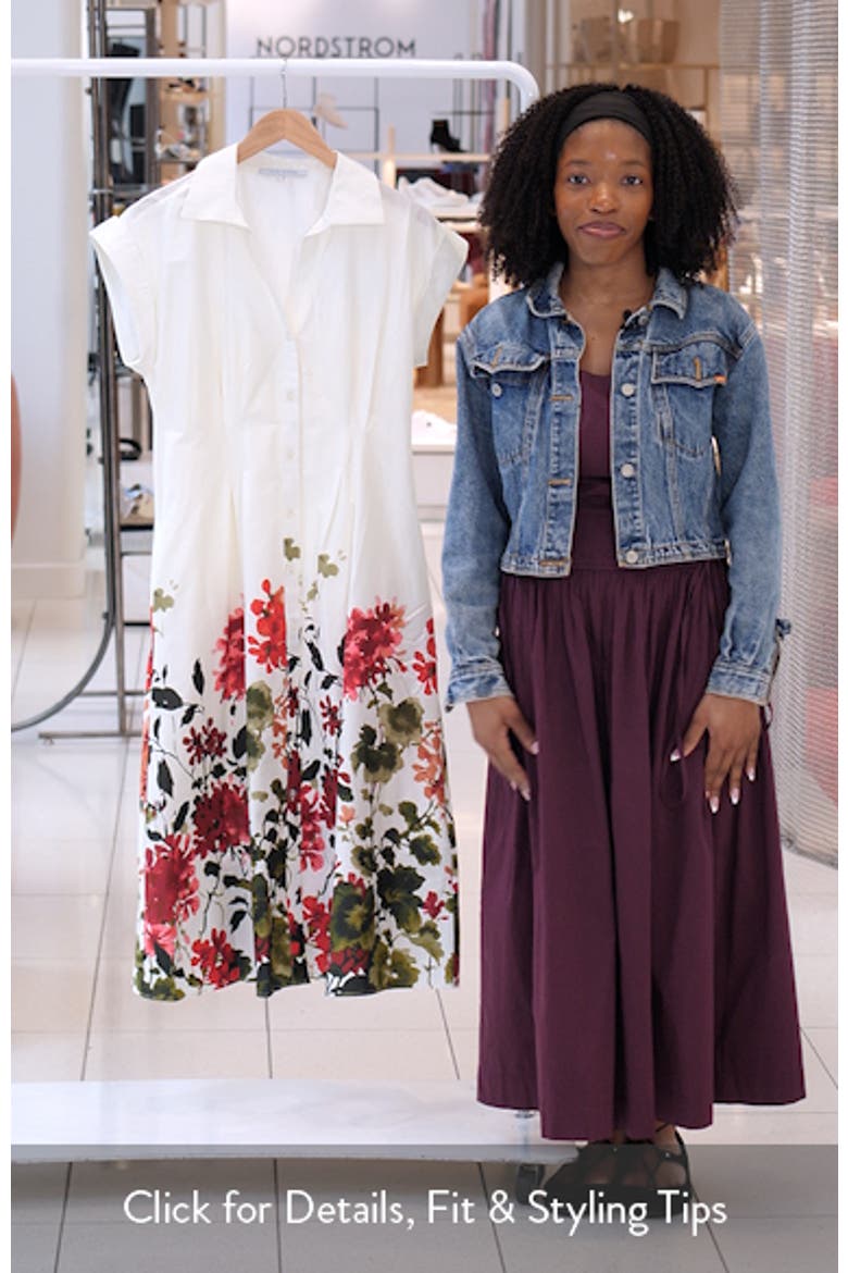 Floral Placement Pleated Stretch Cotton Midi Shirtdress video