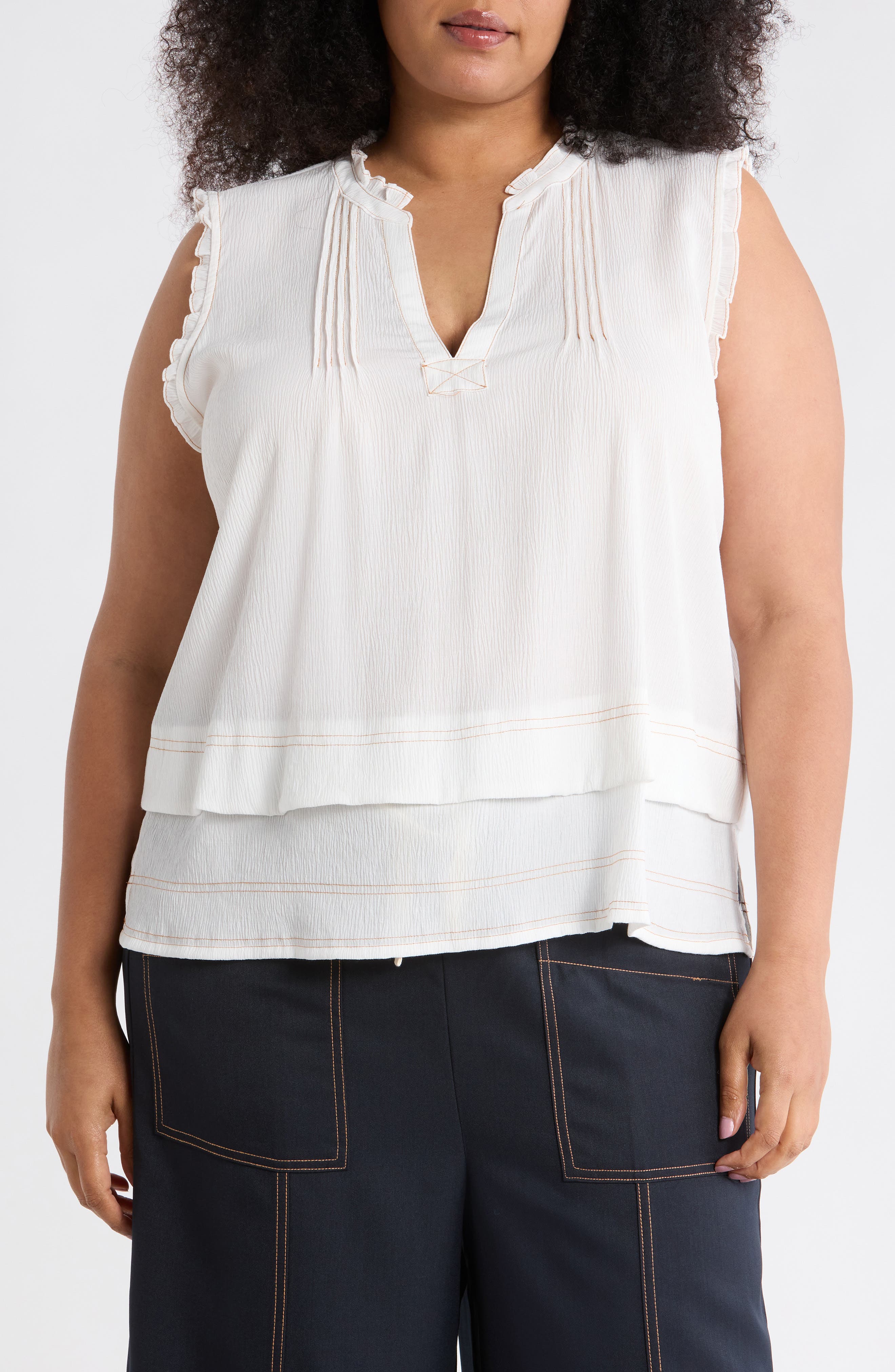 Adrianna Papell Topstitched Sleeveless Top