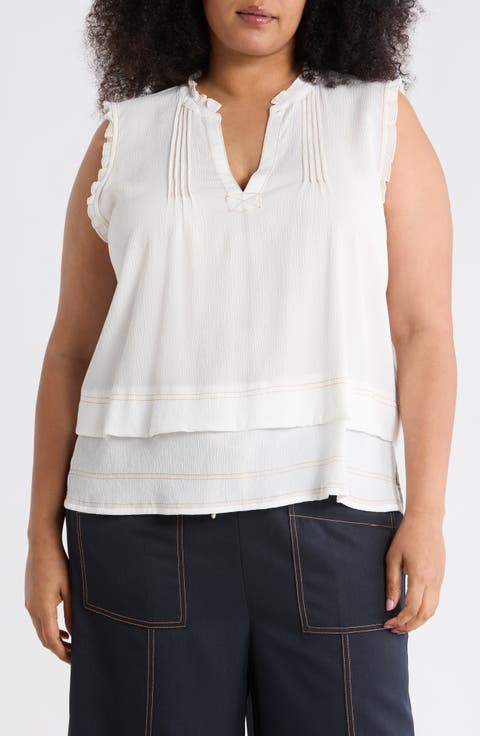 Topstitched Sleeveless Top (Plus)