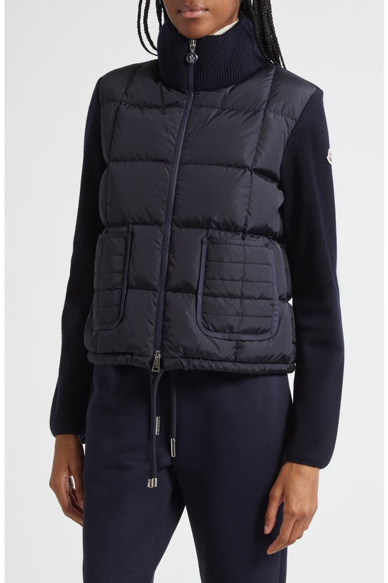 Virgin Wool Knit & Down Cardigan, Alternate, color, NAVY