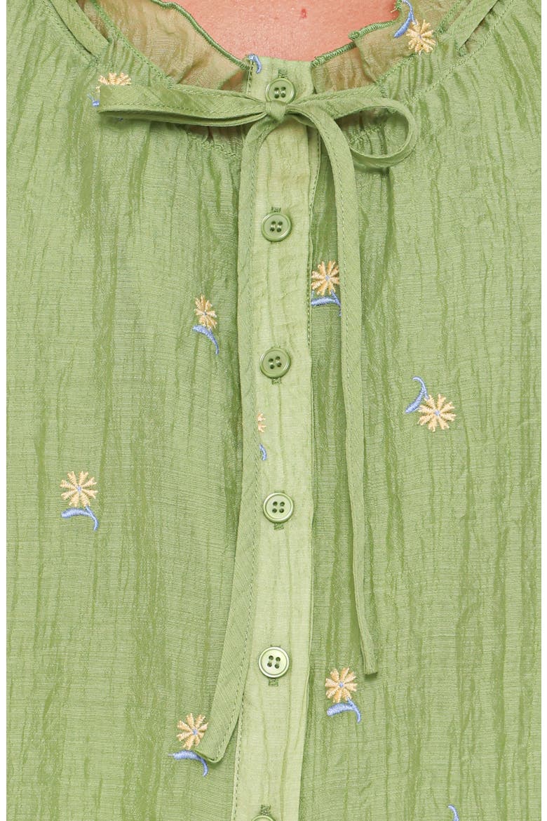 Lumi Embroidery Detail Ruffle Neck Button-Up Top, Alternate, color, GREEN