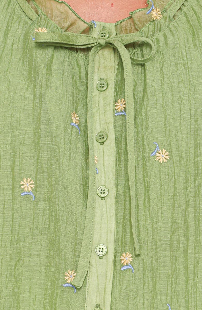 Petal & Pup Lumi Embroidery Detail Ruffle Neck Button-Up Top, Alternate, color, Green