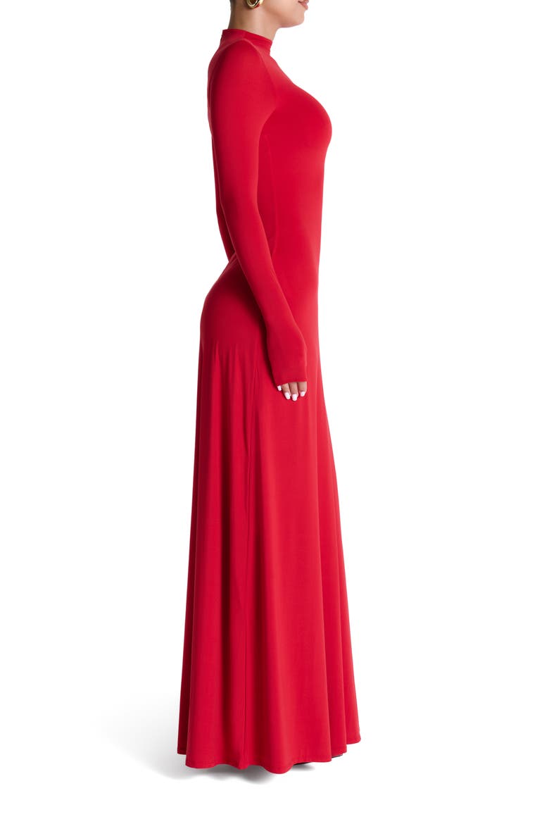 Mock Neck Long Sleeve Maxi Dress, Alternate, color, RED