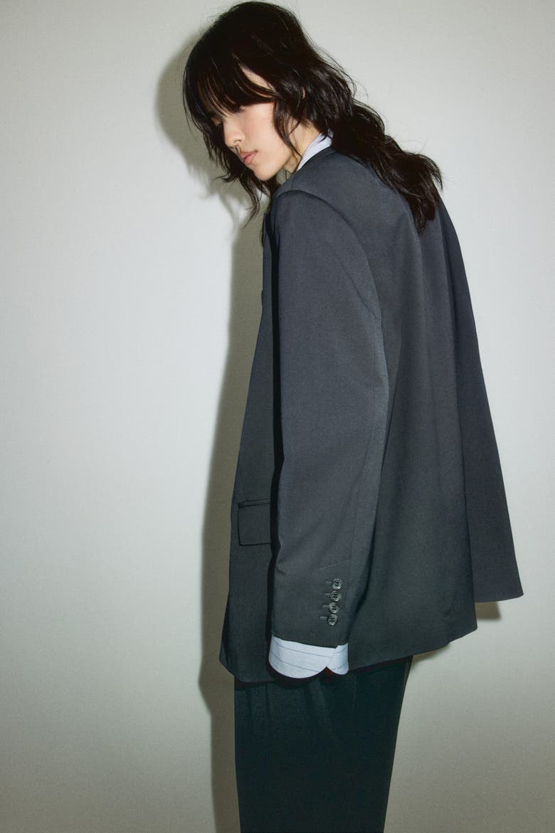 Oversized Twill Blazer, Alternate, color, Dark gray