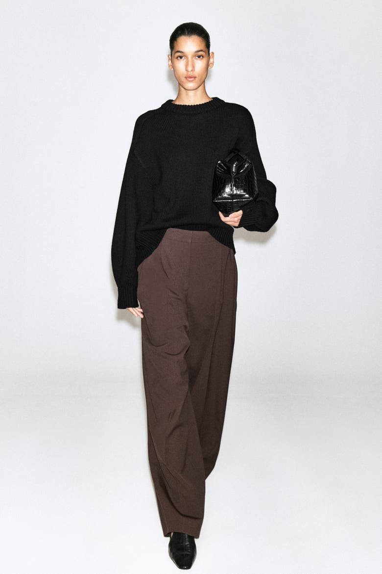 Relaxed Twill Wide-leg Pants, Alternate, color, DARK BROWN