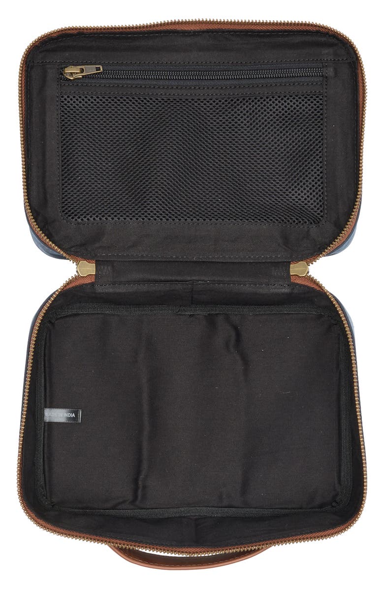 Johnston & Murphy Antique Cotton & Leather Dopp Kit, Alternate, color, Navy