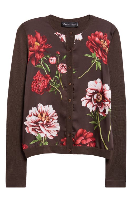 Oscar De La Renta Peony Print Silk Blend Cardigan In Multi
