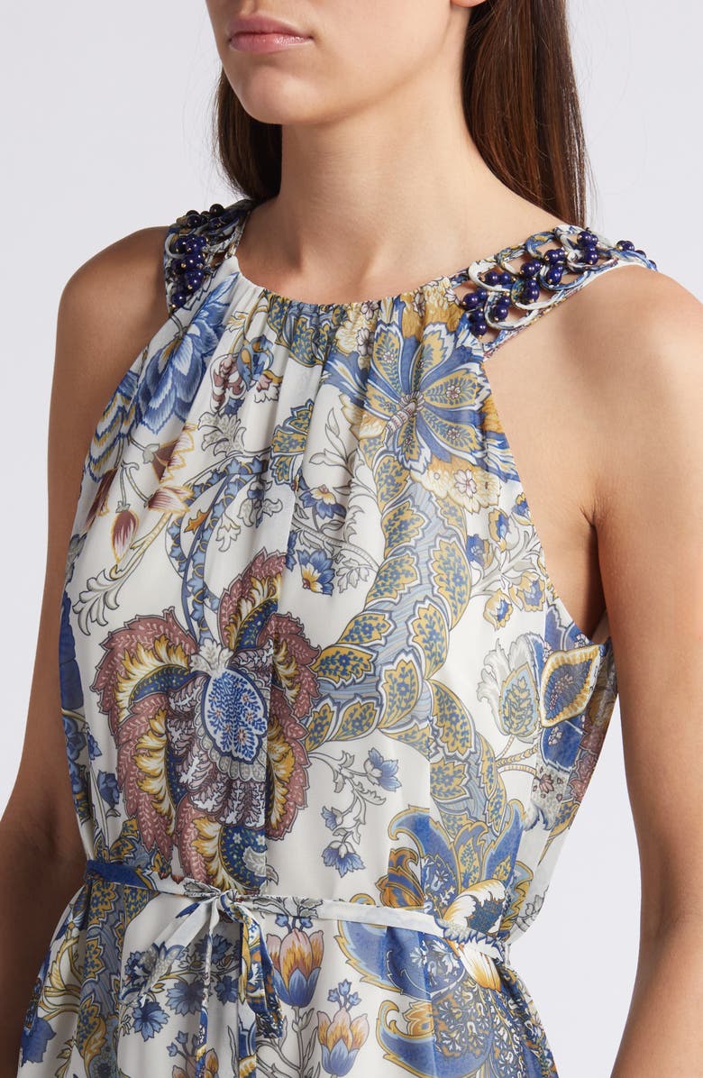 KOBI HALPERIN Allison Floral Beaded Belted High-Low Sleeveless Dress, Alternate, color,