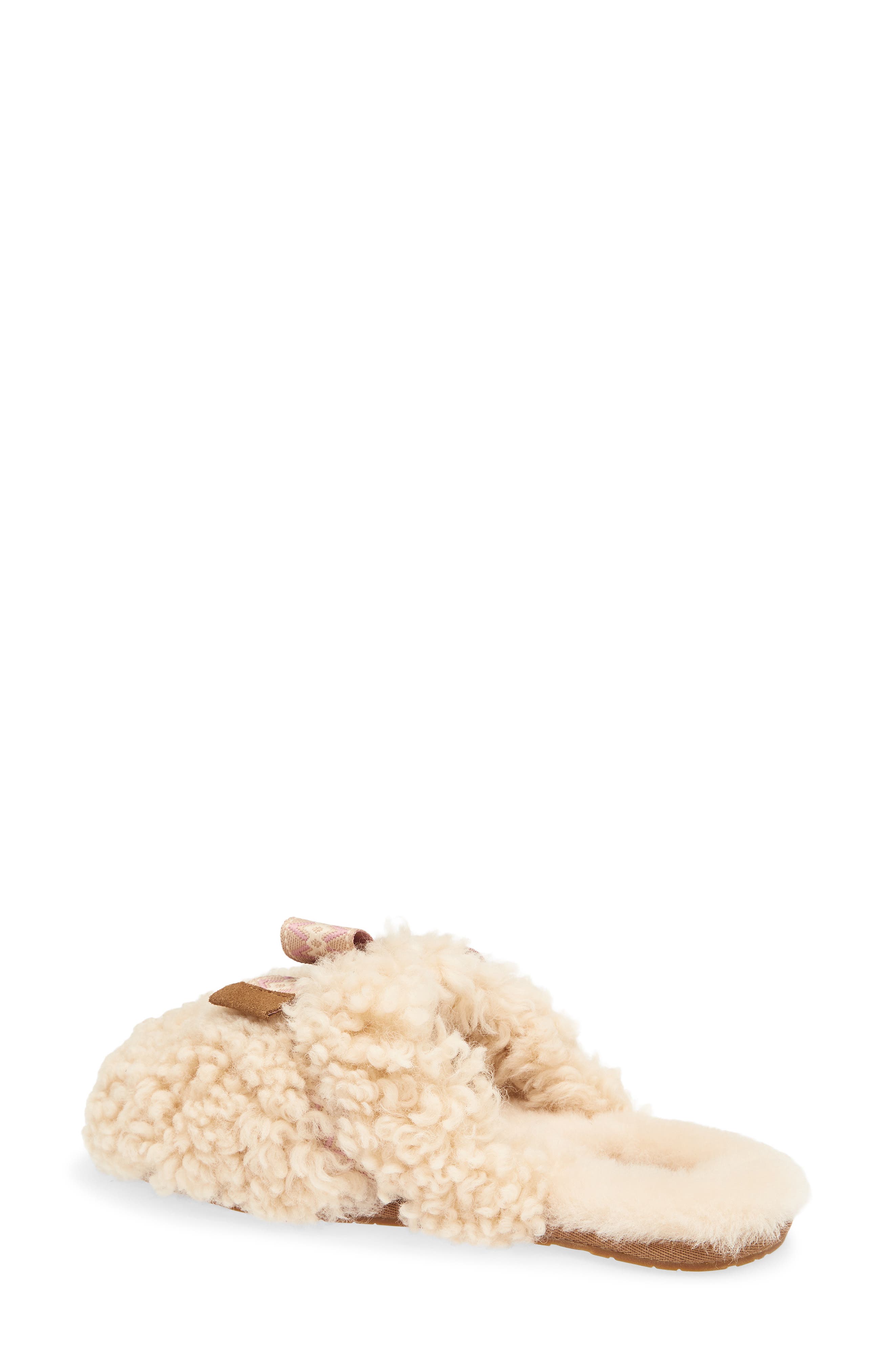 Maxi Curly Genuine Shearling Scuff Slipper (Nordstrom Exclusive), Alternate, color, NATURAL/ DUSTY ORCHID
