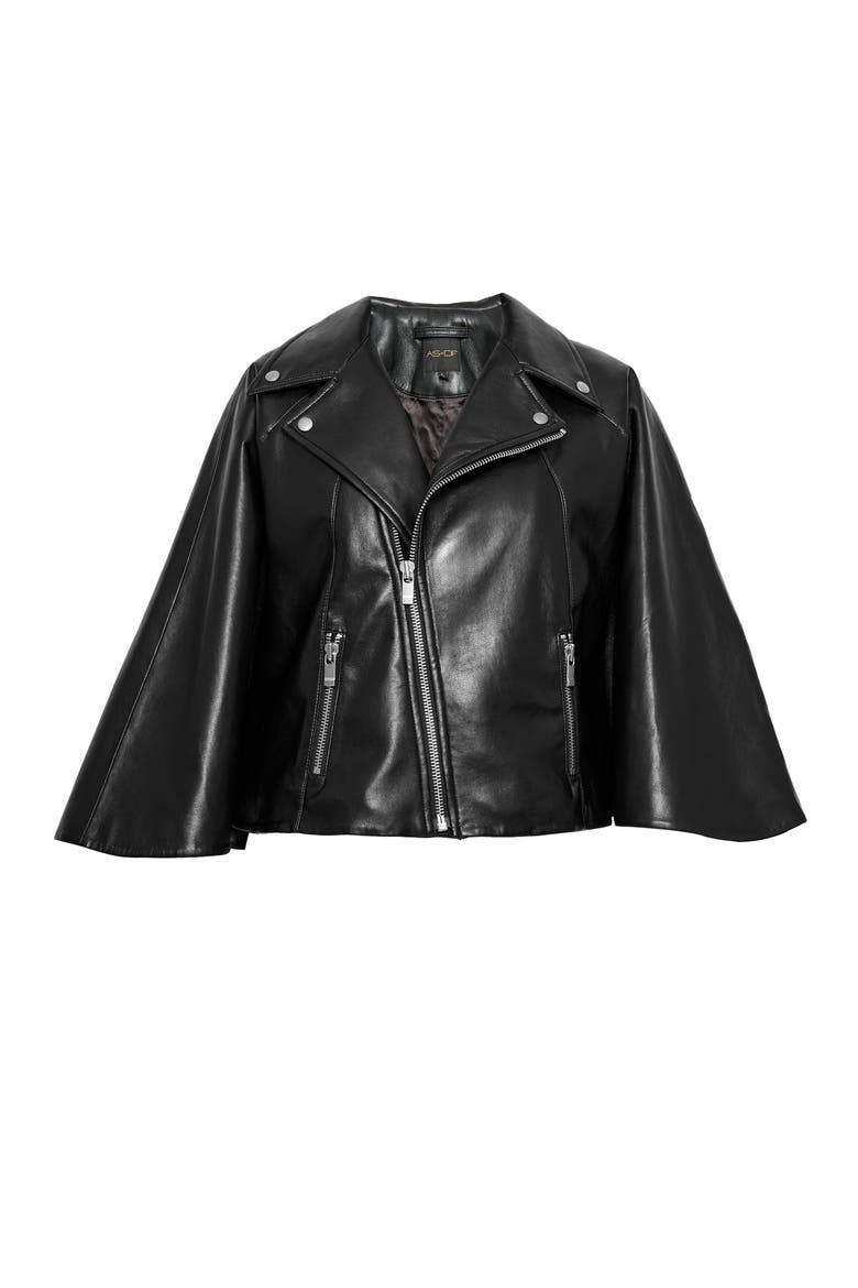 Faith Recycled Leather Moto Cape, Alternate, color, Black