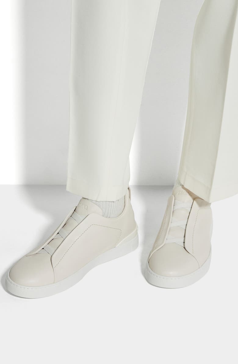 ZEGNA White Triple Stitch<sup>™</sup> SECONDSKIN Low Top Sneaker, Alternate, color,