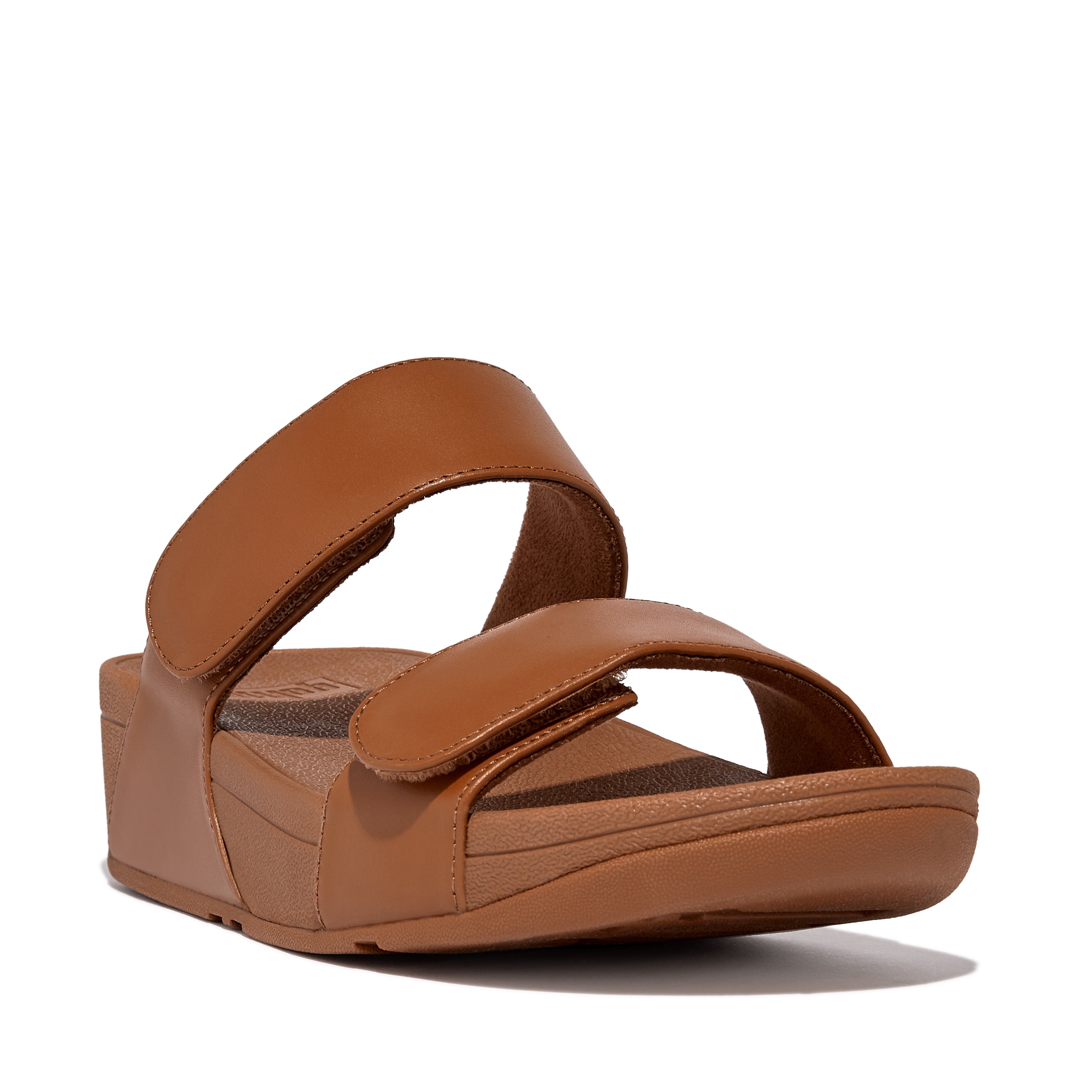 FitFlop Lulu Adjustable Leather Slides Sandals, Main, color, Light Tan