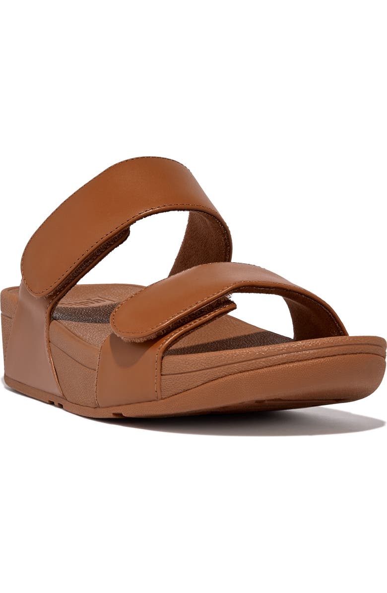 FitFlop Lulu Adjustable Leather Slides Sandals, Main, color, Light Tan