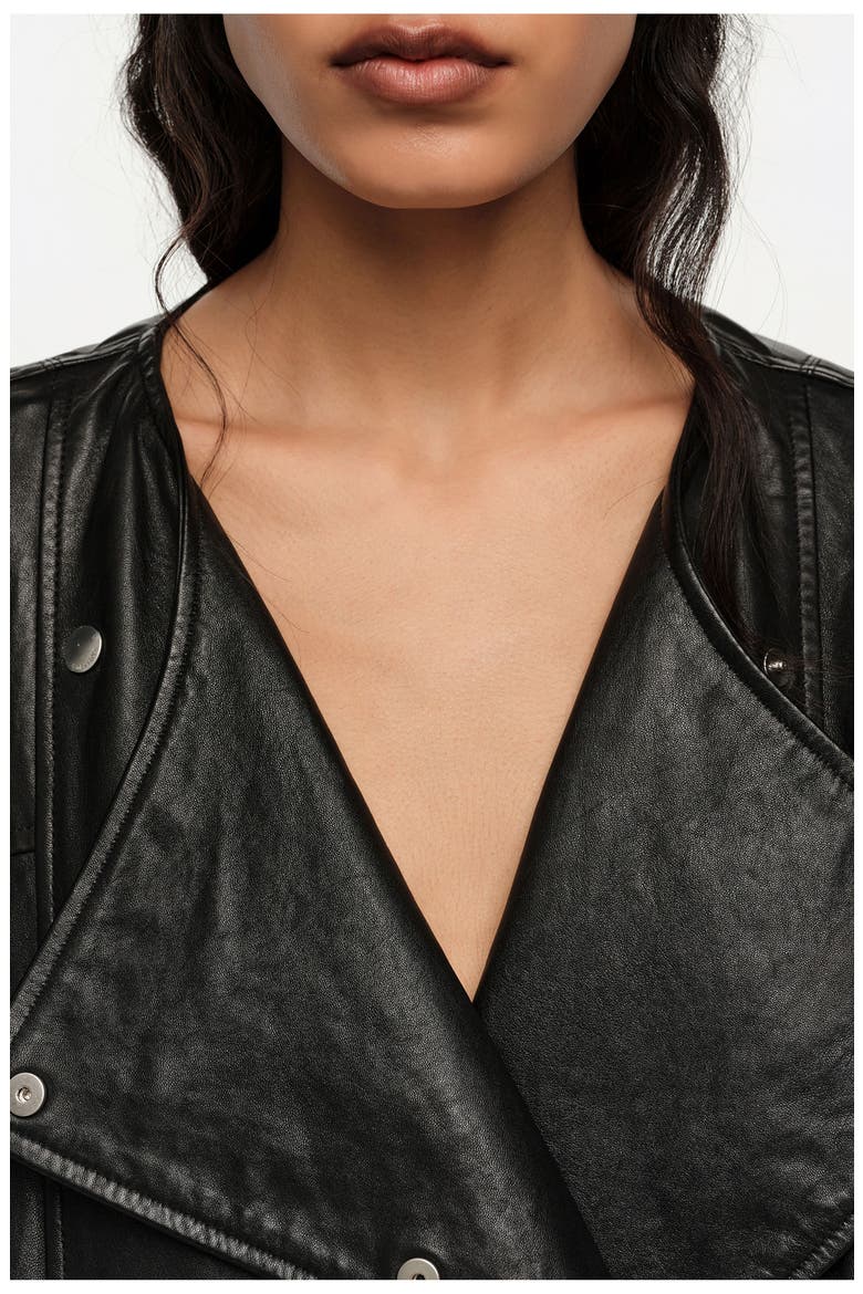 Leather Double-Breasted Jacket, Alternate, color, BLACK