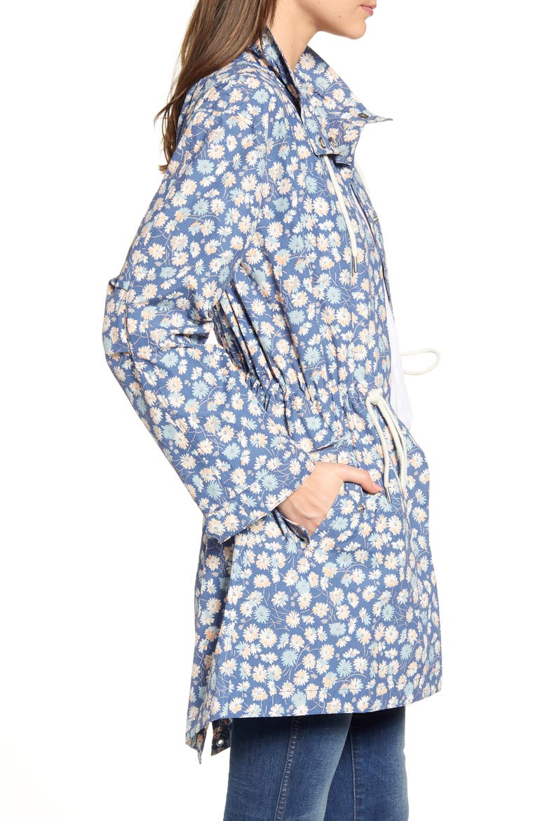 Ruffle Neck French Floral Raincoat, Alternate, color, BLUE MOON