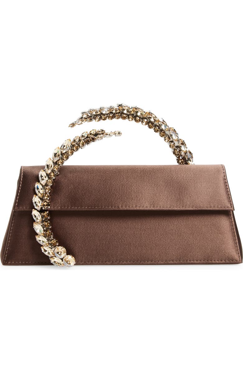 L’alingi Karma Crystal Handle Satin Clutch, Main, color, Brown