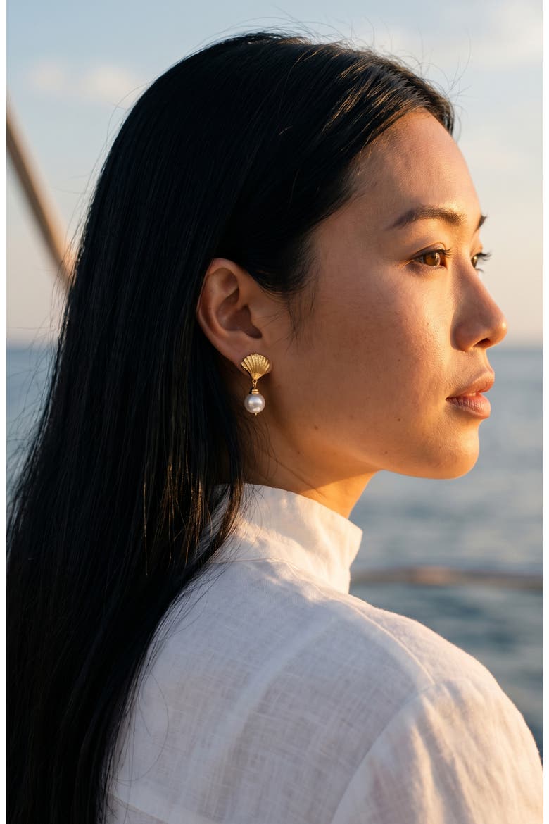 Ocean Drop Imitation Pearl Earrings, Alternate, color, GOLD