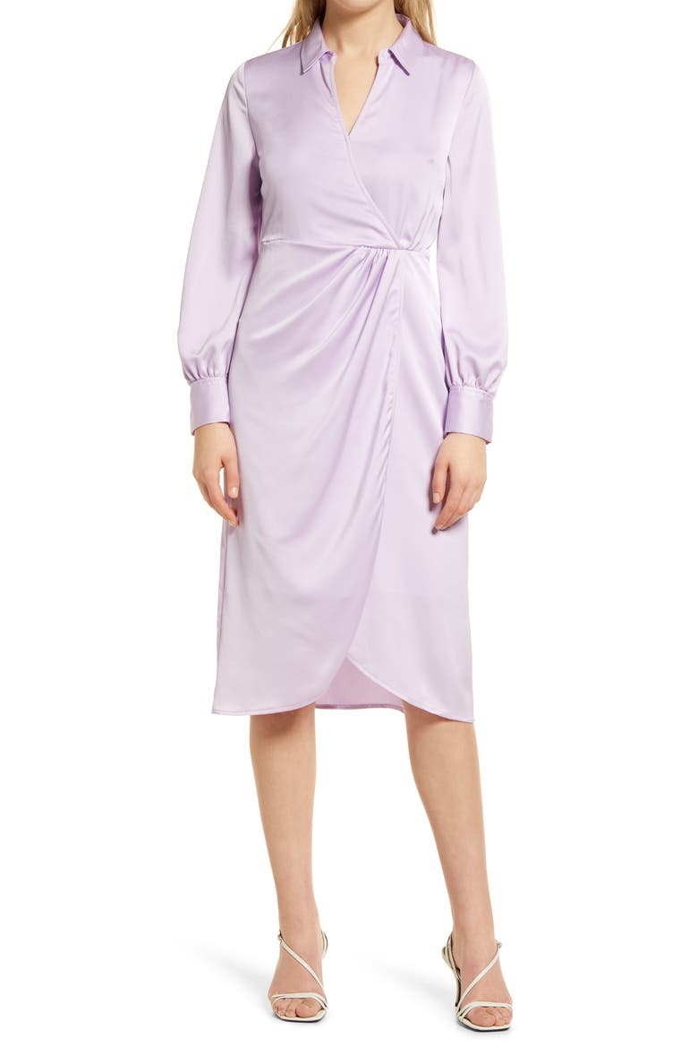 Twist Front Long Sleeve Shirtdress, Main, color, PURPLE BLOOM