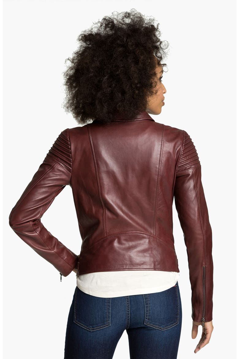 Quilted Leather Biker Jacket, Alternate, color, BURGUNDY